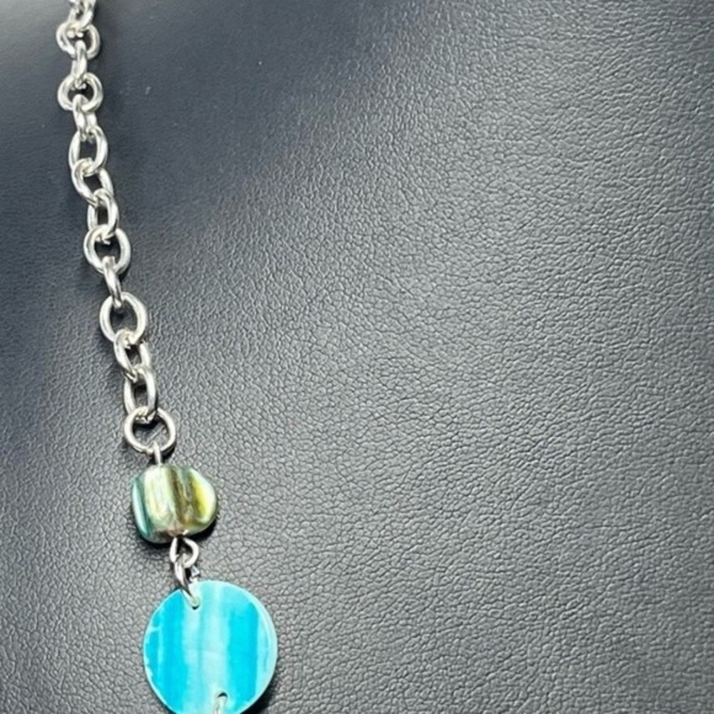 Seaside Bohemian Blue Green Silver Tone Statement Necklace # 246 - Picture 5 of 8